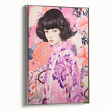 Maximalist Wall Art: Vibrant Floral Portrait of Woman in Purple for Decor