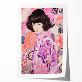 Maximalist Wall Art: Vibrant Floral Portrait of Woman in Purple for Decor