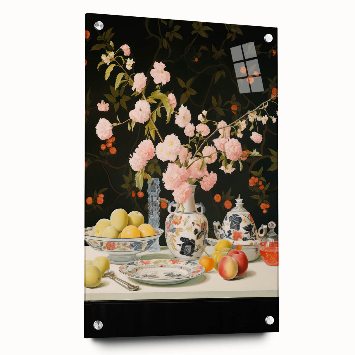 Maximalist Wall Art: Floral Still Life with Fruit for Elegant Home Decor