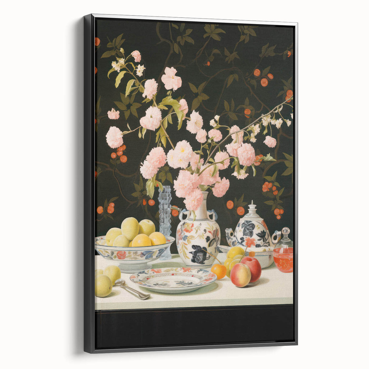 Maximalist Wall Art: Floral Still Life with Fruit for Elegant Home Decor