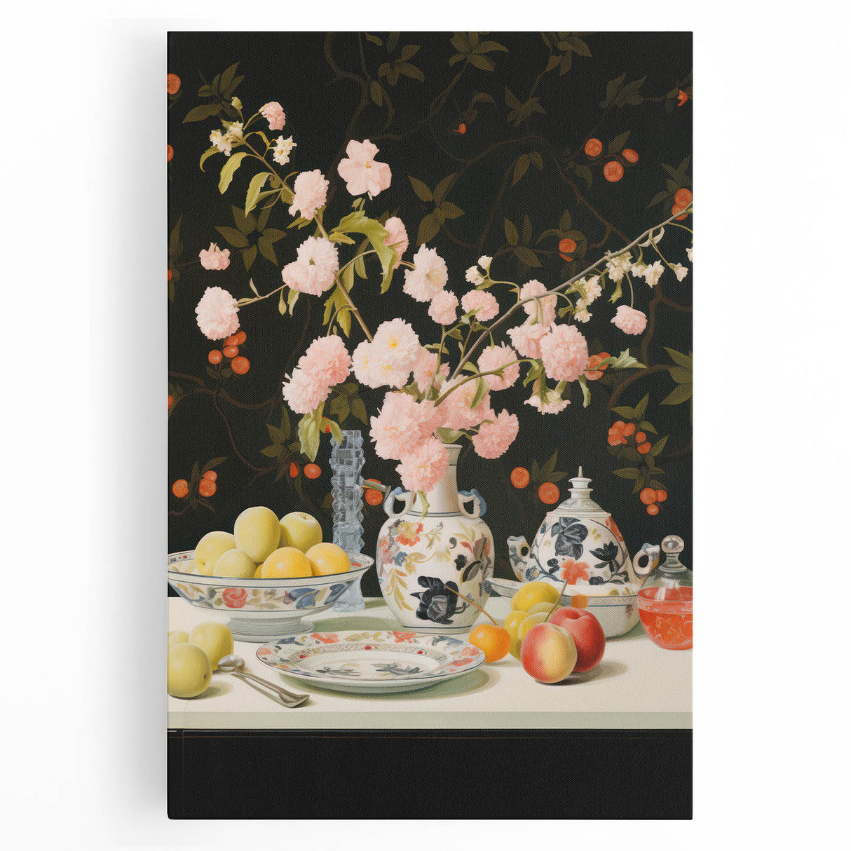 Maximalist Wall Art: Floral Still Life with Fruit for Elegant Home Decor
