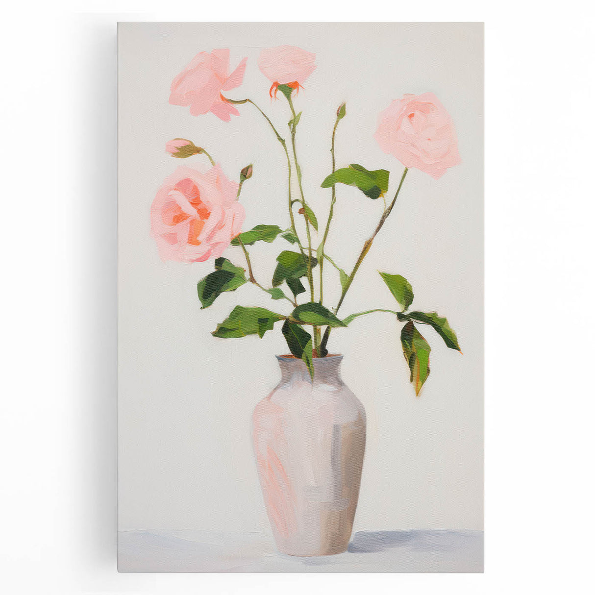 Maximalist Wall Art: Soft Pink Roses in Vase for Elegant Home Decor
