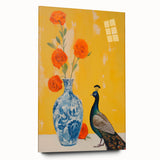 Maximalist Wall Art: Vibrant Peacock and Vase with Flowers for Bold Decor