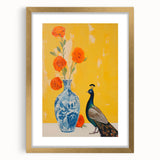 Maximalist Wall Art: Vibrant Peacock and Vase with Flowers for Bold Decor