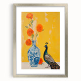 Maximalist Wall Art: Vibrant Peacock and Vase with Flowers for Bold Decor
