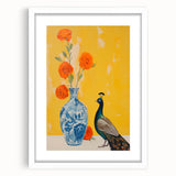 Maximalist Wall Art: Vibrant Peacock and Vase with Flowers for Bold Decor