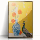 Maximalist Wall Art: Vibrant Peacock and Vase with Flowers for Bold Decor
