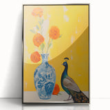 Maximalist Wall Art: Vibrant Peacock and Vase with Flowers for Bold Decor