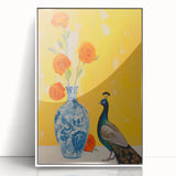 Maximalist Wall Art: Vibrant Peacock and Vase with Flowers for Bold Decor