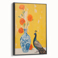 Maximalist Wall Art: Vibrant Peacock and Vase with Flowers for Bold Decor