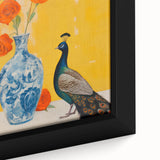 Maximalist Wall Art: Vibrant Peacock and Vase with Flowers for Bold Decor