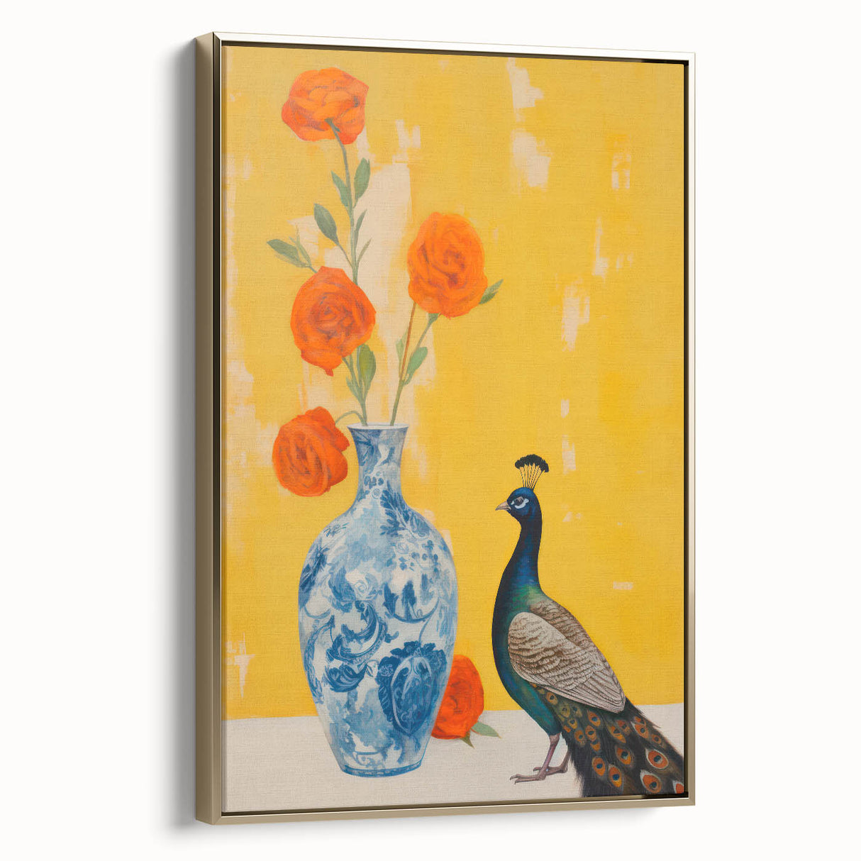 Maximalist Wall Art: Vibrant Peacock and Vase with Flowers for Bold Decor