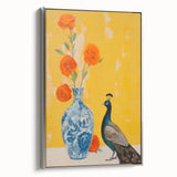 Maximalist Wall Art: Vibrant Peacock and Vase with Flowers for Bold Decor