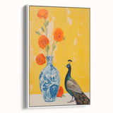 Maximalist Wall Art: Vibrant Peacock and Vase with Flowers for Bold Decor