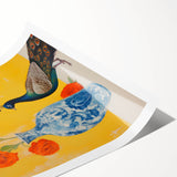 Maximalist Wall Art: Vibrant Peacock and Vase with Flowers for Bold Decor