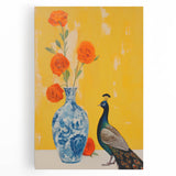 Maximalist Wall Art: Vibrant Peacock and Vase with Flowers for Bold Decor