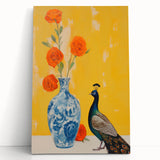 Maximalist Wall Art: Vibrant Peacock and Vase with Flowers for Bold Decor