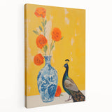 Maximalist Wall Art: Vibrant Peacock and Vase with Flowers for Bold Decor