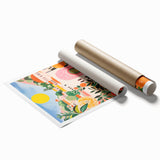 Maximalist Eclectic Wall Art with Vibrant Citrus and Bold Landscape Design