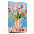 Maximalist Floral Wall Art with Bold Tulip Bouquet in Striped Vase Design