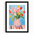 Maximalist Floral Wall Art with Bold Tulip Bouquet in Striped Vase Design