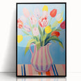 Maximalist Floral Wall Art with Bold Tulip Bouquet in Striped Vase Design
