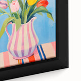 Maximalist Floral Wall Art with Bold Tulip Bouquet in Striped Vase Design