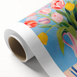 Maximalist Floral Wall Art with Bold Tulip Bouquet in Striped Vase Design