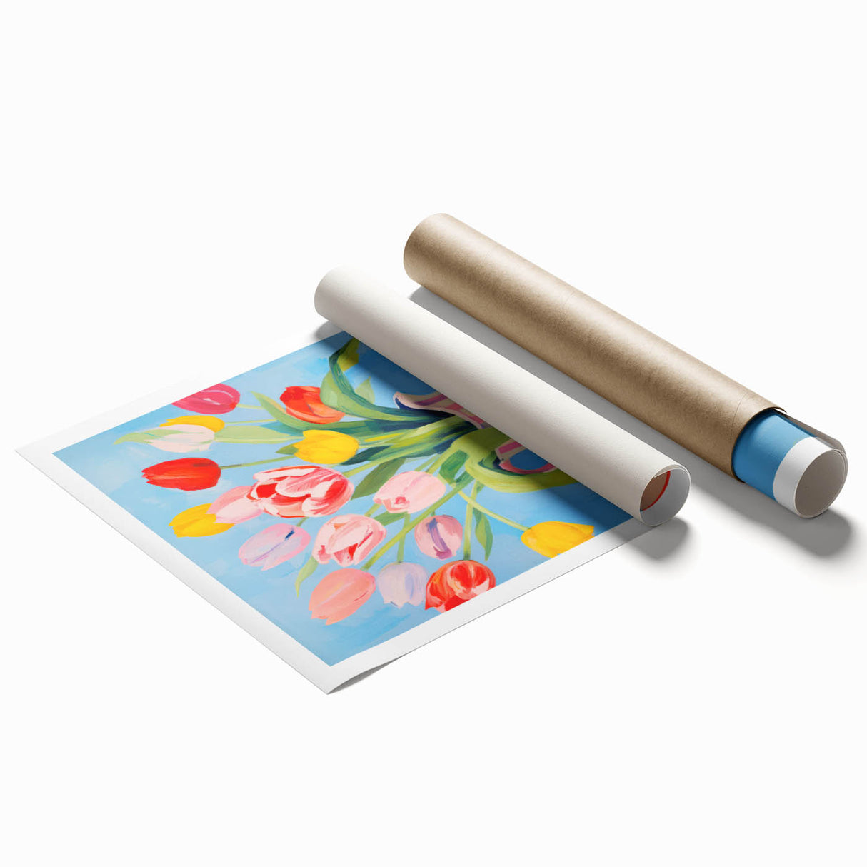 Maximalist Floral Wall Art with Bold Tulip Bouquet in Striped Vase Design