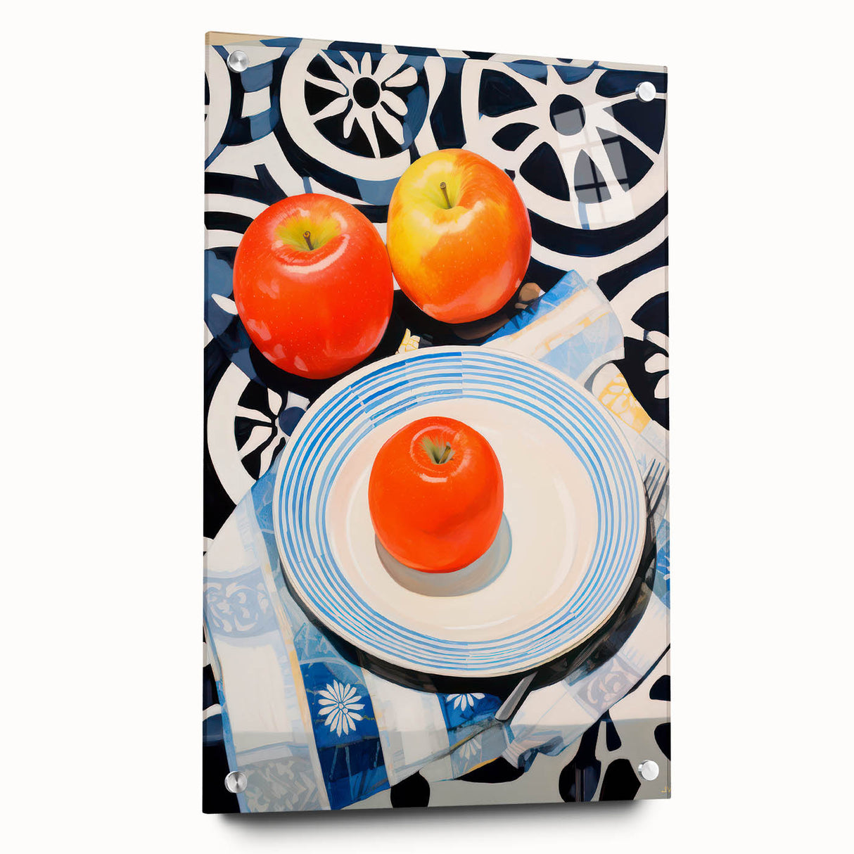 Maximalist Still Life Wall Art with Bold Apple and Plate Eclectic Design