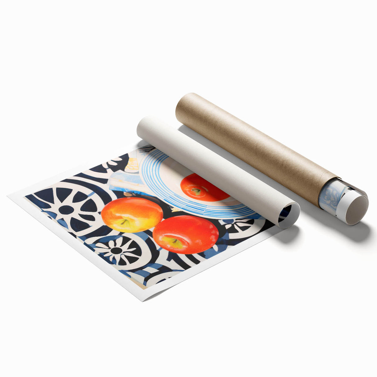 Maximalist Still Life Wall Art with Bold Apple and Plate Eclectic Design