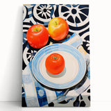Maximalist Still Life Wall Art with Bold Apple and Plate Eclectic Design