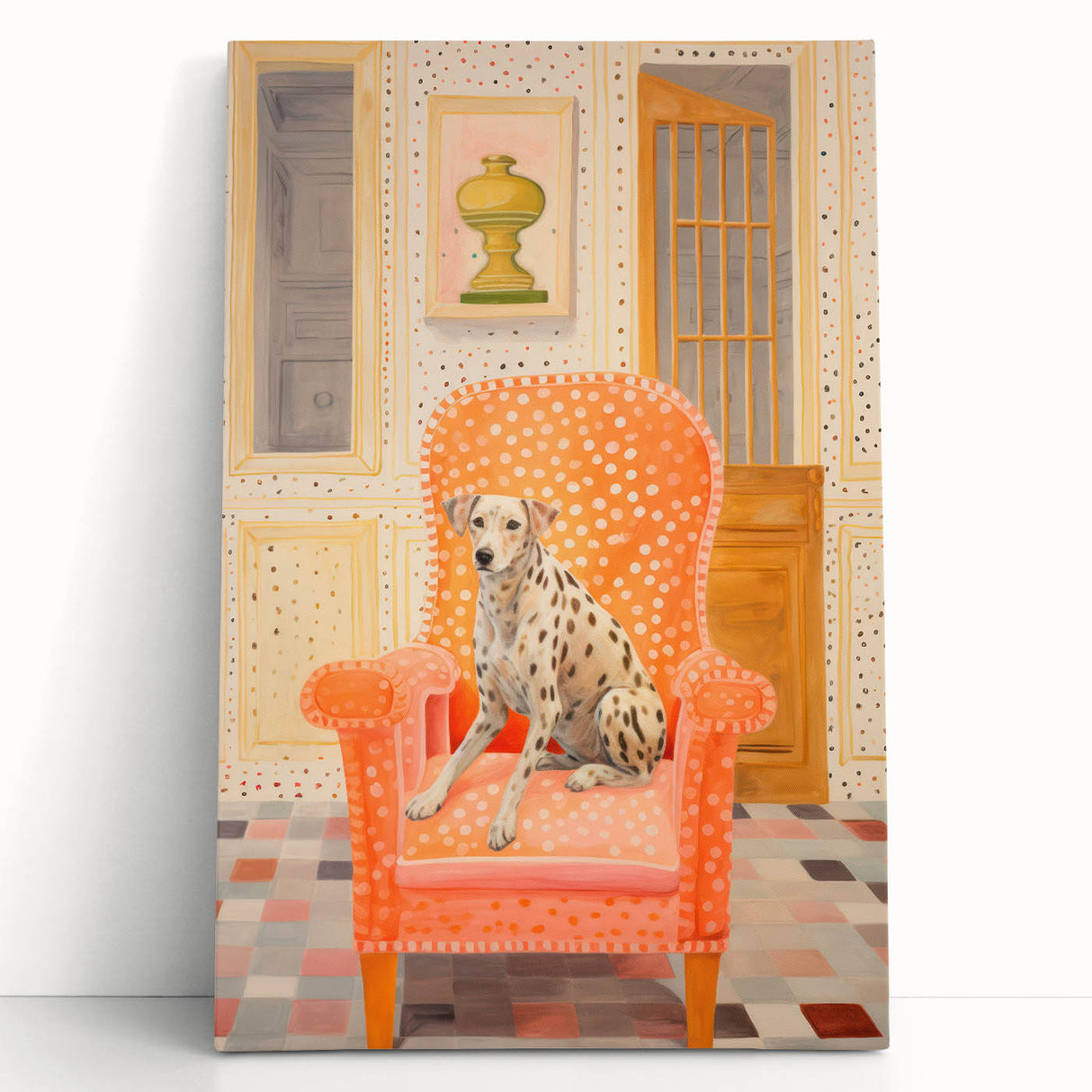 Maximalist Eclectic Wall Art with Bold Dalmatian in Vibrant Interior Design