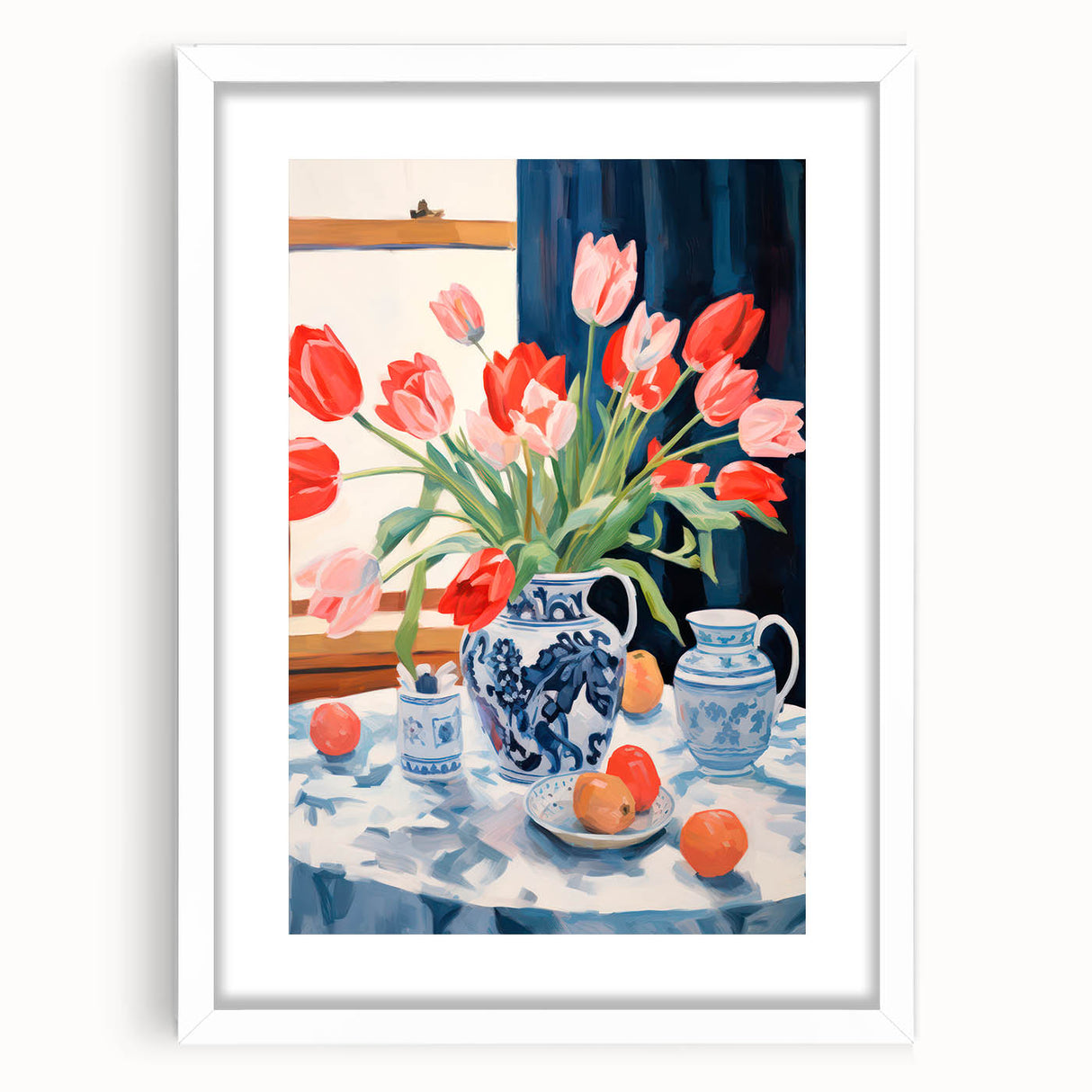 Maximalist Floral Still Life Wall Art with Vibrant Tulips and Bold Vase