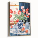 Maximalist Floral Still Life Wall Art with Vibrant Tulips and Bold Vase