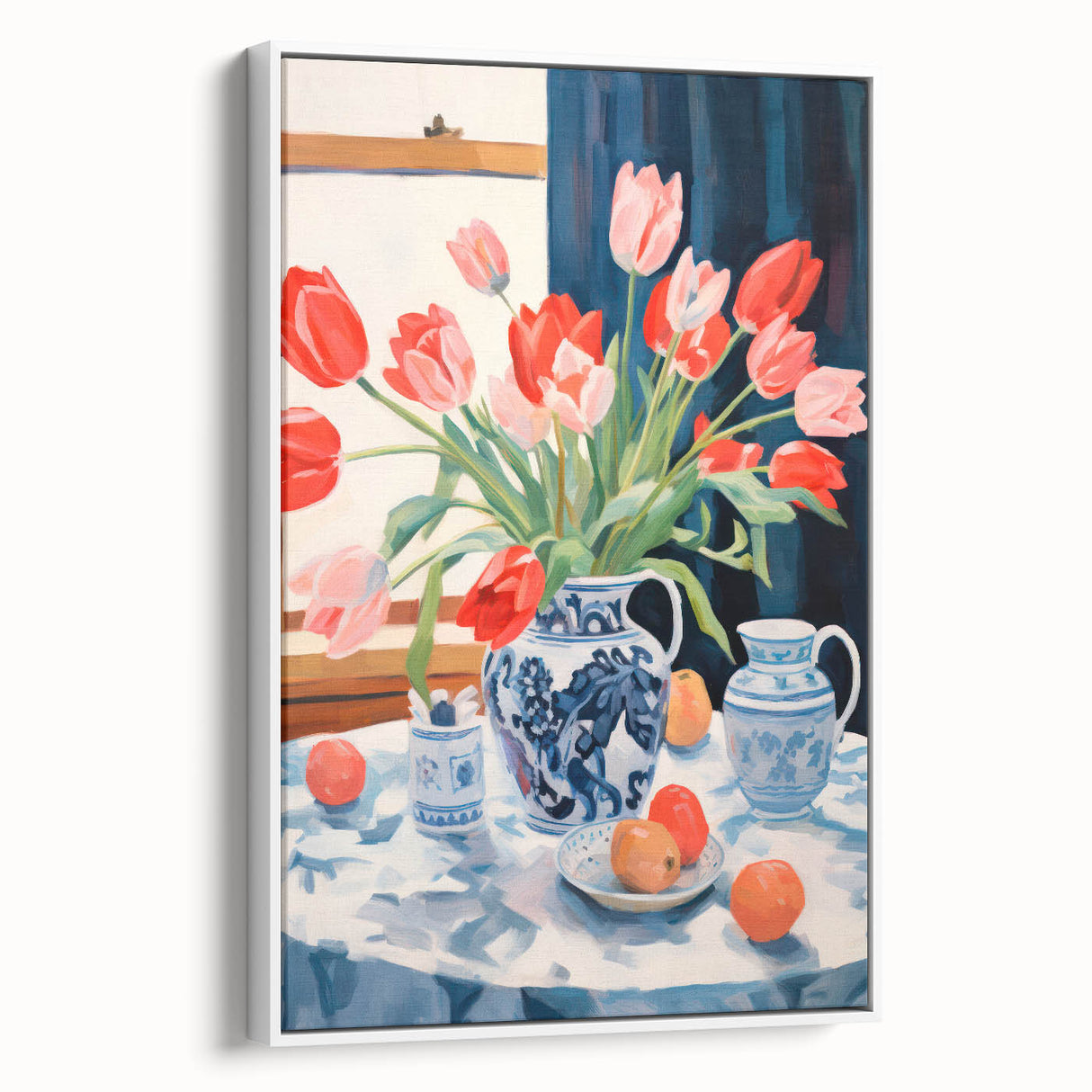 Maximalist Floral Still Life Wall Art with Vibrant Tulips and Bold Vase