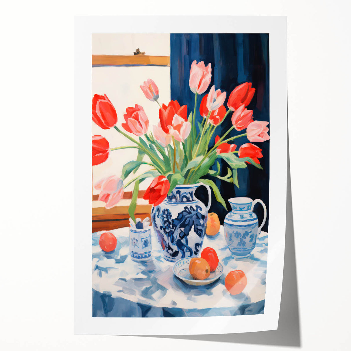 Maximalist Floral Still Life Wall Art with Vibrant Tulips and Bold Vase