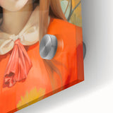 Maximalist Portrait Wall Art with Bold Florals and Vibrant Orange Hat Design