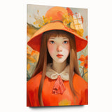 Maximalist Portrait Wall Art with Bold Florals and Vibrant Orange Hat Design