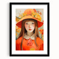 Maximalist Portrait Wall Art with Bold Florals and Vibrant Orange Hat Design