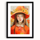 Maximalist Portrait Wall Art with Bold Florals and Vibrant Orange Hat Design
