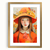 Maximalist Portrait Wall Art with Bold Florals and Vibrant Orange Hat Design
