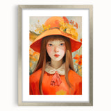 Maximalist Portrait Wall Art with Bold Florals and Vibrant Orange Hat Design
