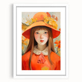 Maximalist Portrait Wall Art with Bold Florals and Vibrant Orange Hat Design