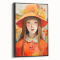 Maximalist Portrait Wall Art with Bold Florals and Vibrant Orange Hat Design