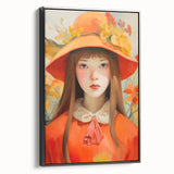 Maximalist Portrait Wall Art with Bold Florals and Vibrant Orange Hat Design
