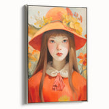 Maximalist Portrait Wall Art with Bold Florals and Vibrant Orange Hat Design