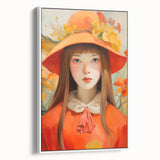 Maximalist Portrait Wall Art with Bold Florals and Vibrant Orange Hat Design