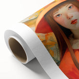 Maximalist Portrait Wall Art with Bold Florals and Vibrant Orange Hat Design