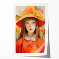Maximalist Portrait Wall Art with Bold Florals and Vibrant Orange Hat Design